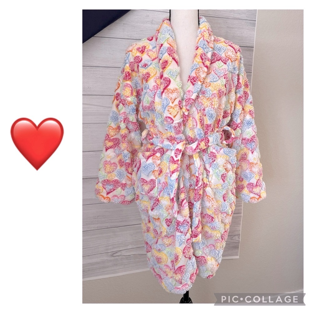 Aegean Apparel Women’s XL Candy Hearts Plush Robe Multicolor Made in Turkey
